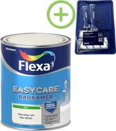 Flexa Easycare - Muurverf Mat - Badkamer - Gebroken Wit / RAL 9010 - 1 liter + Flexa muurverf roller - 5 delig