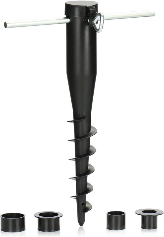 Parasolhouder van kunststof-Grondhuls voor de tuin-Standaard voor parasols-parasolvoet met inschroeftang-Aardingspeld met staafdiameter van 25-45 mm (Zwart)