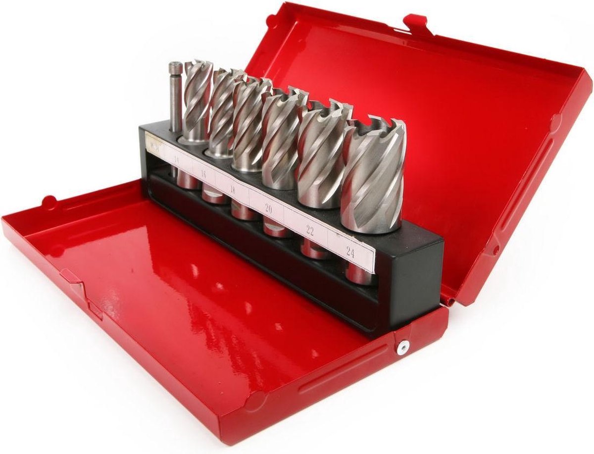HBM 7-delige HSS M2 kernborenset voor magneetboormachine, metaal, max. snijbereik 25 mm