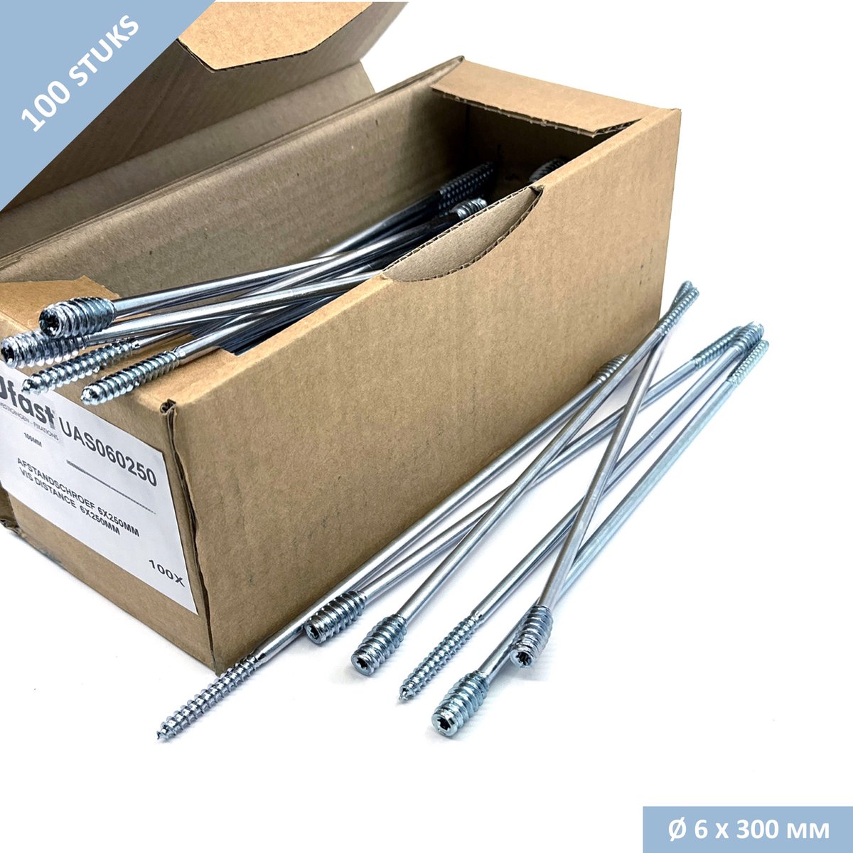 UFAST afstandschroef - Ø 6 x 250 mm - Verzonken kop - Torx - Verzinkt - 100 stuks