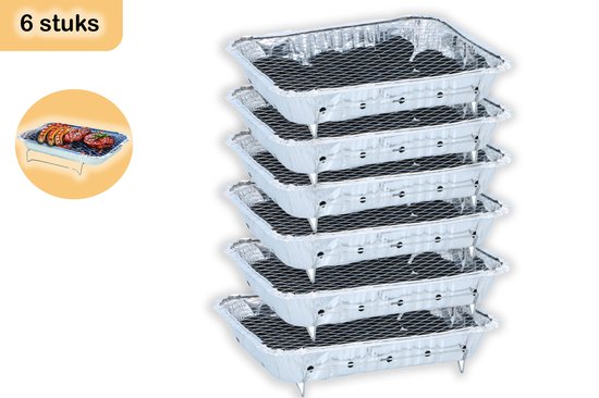 Wegwerpbarbecue 6 stuks – Instant BBQ met 600g Houtskool – Gebruiksklaar voor Camping, Picknick en Strand