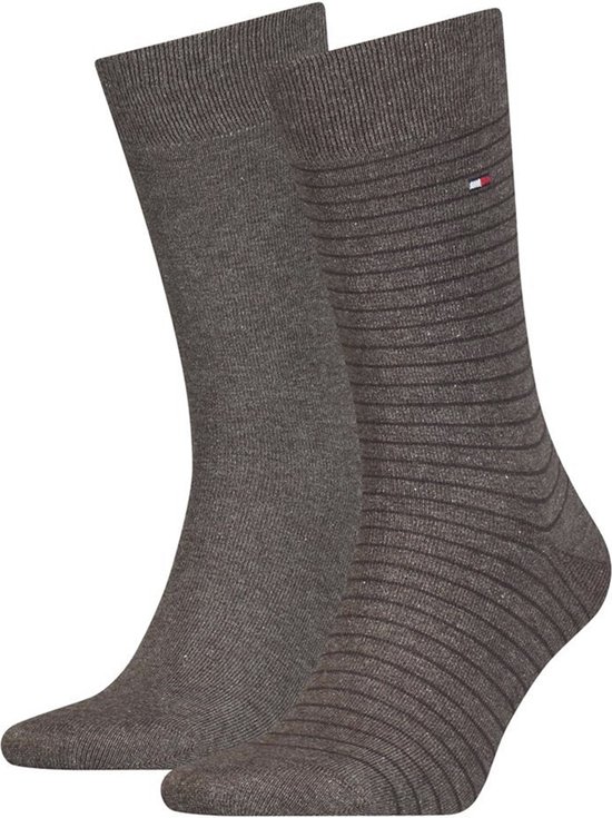 Tommy Hilfiger Small Stripe Sock (2-pack) - heren sokken - bruin gestreept - Maat: 39-42