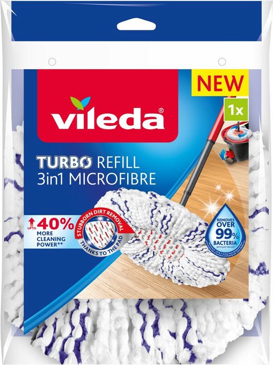 Vileda TURBO 3in1 - Vervanging - 1 per verpakking - Microvezel - Voor harde vloeren - +40% extra reinigingsvermogen