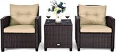 3-delige polyrotan loungeset, tuinmeubelen, rotan zitgroep met zitkussen en salontafel, rotan en stoelen, tuinset balkonmeubelset voor binnen en buiten, zwart