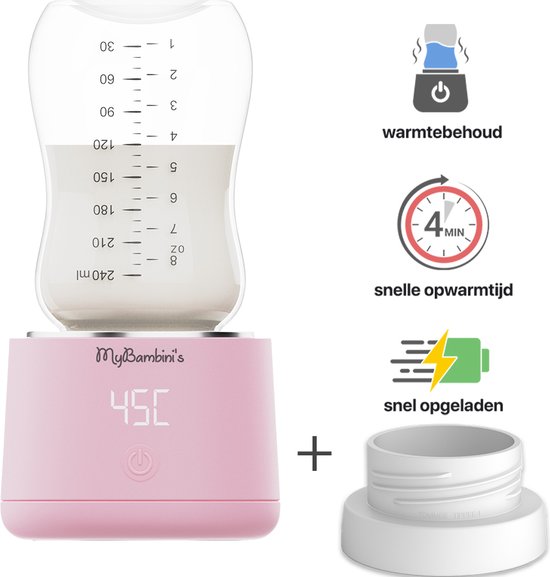 Flessenwarmer - MyBambini's Bottle Warmer Pro™ - Draagbare Baby Flessenwarmer voor Onderweg - Roze - Geschikt voor Tommee Tippee