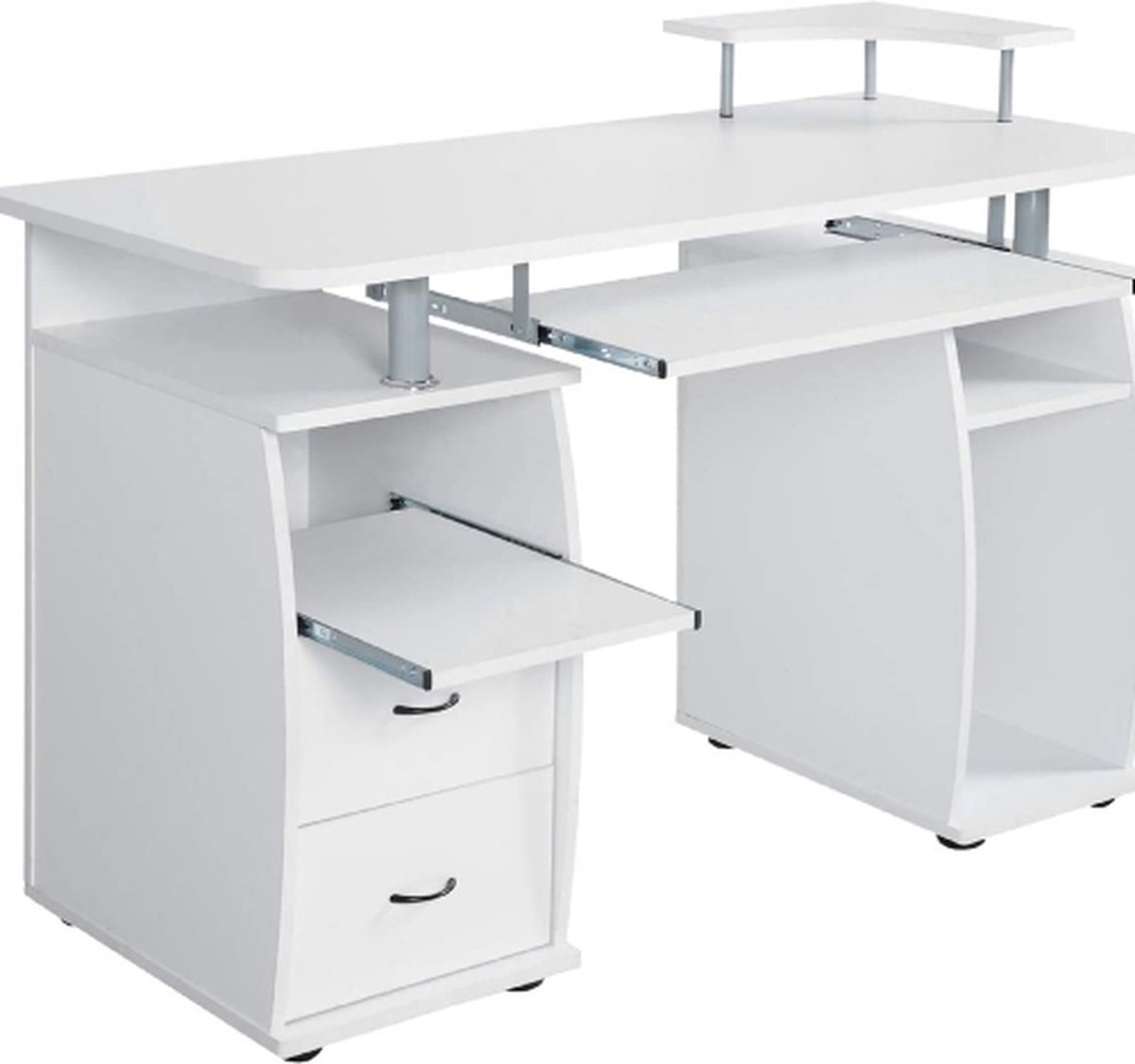 Computertafel, bureau, werktafel, pc-tafel met toetsenbordlade, printerplank, schuifladen, kleurkeuze (wit)