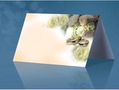 Tafel naamkaartjes huwelijk witte rozen met gouden ringen - 25 stuks