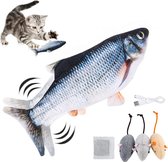 Kattenspeelgoed, elektrische vis met USB-accu-aansluiting, wiebelende pluche simulatievis met drie kleine muis