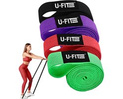 U Fit One 4 Delige Lange Resistance Band Set – Stoffen Fitness Elastiek – Elastieken – Weerstandsband – Stretch band – Fitnessband – Fysiotherapie – Yogaband – Yoga – Pilates