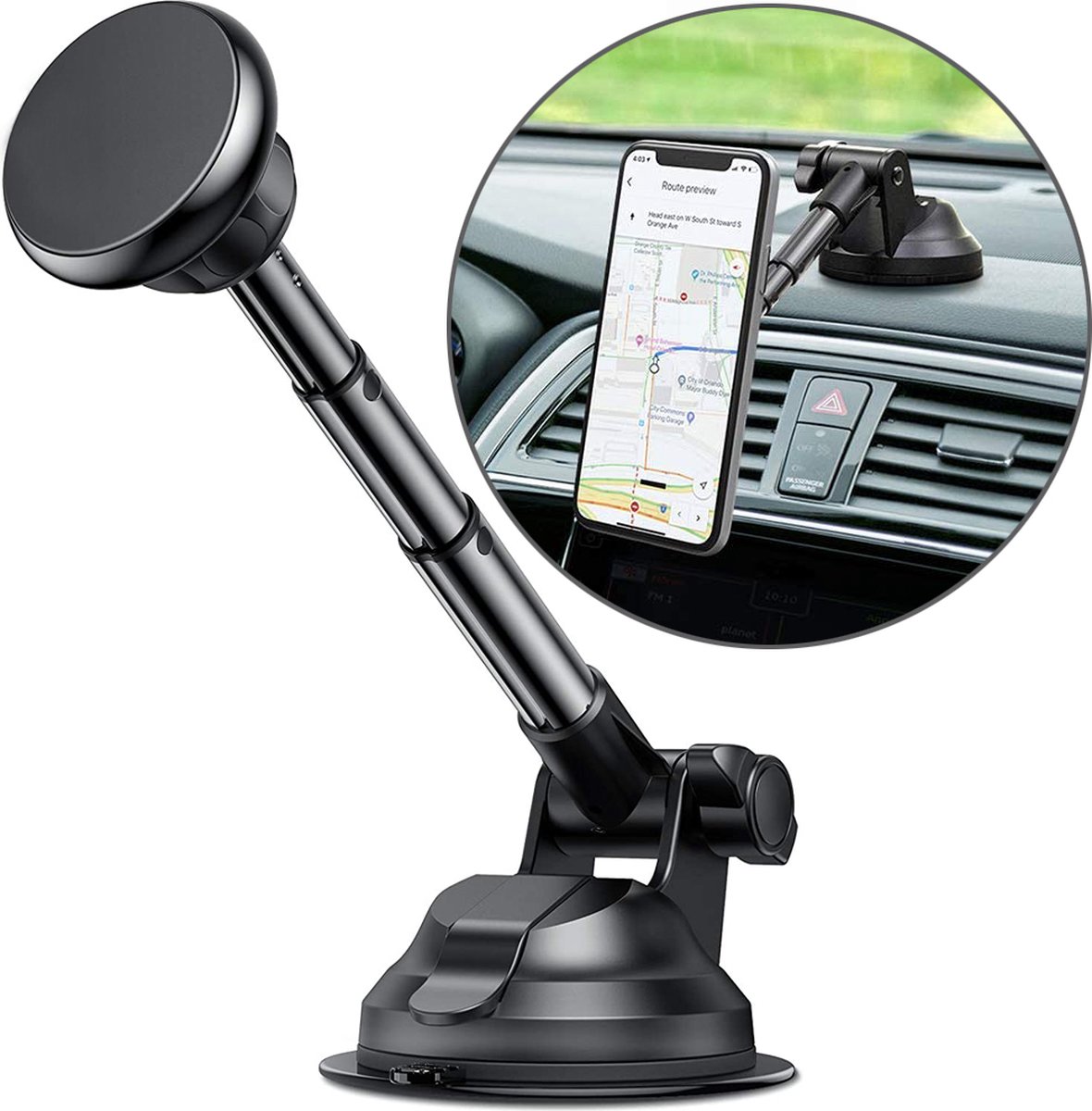 Techvavo® Magnetische Telefoonhouder voor Auto - Krachtige Magneet met Dashboard- en Voorruitbevestiging