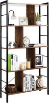 Boekenkast, kantoorrek in industrieel design, kamerverdeler bruin, staand rek met 5 niveaus, archiefkast met metalen frame, opbergrek met kantelbeveiliging