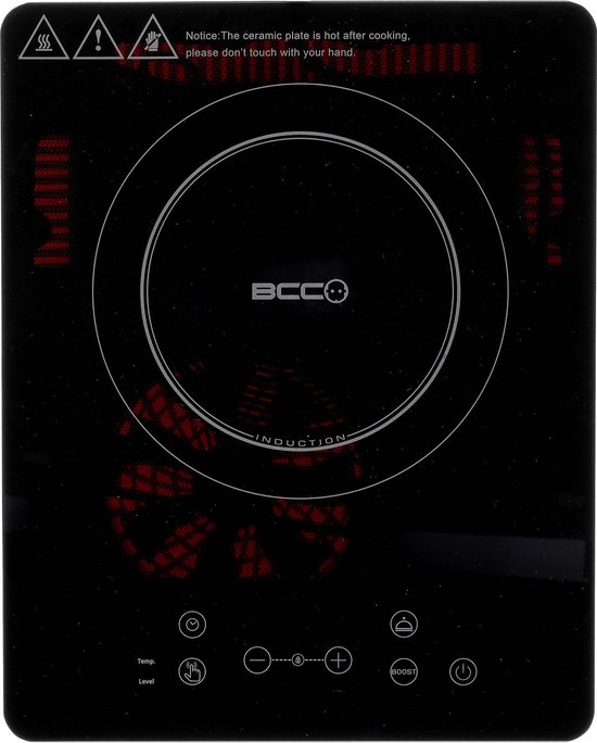 BCC inductie kookplaat vrijstaand - 1 pits - 2000W - Touch display - Warmhoudplaat - Zwart