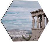 Dibond Hexagon - Uitzicht op Parthenon Tempel in Athene, Griekenland - 40x34.8 cm Foto op Hexagon (Met Ophangsysteem)