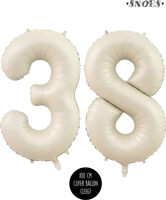 Cijfer Helium Folie ballon XL - 38 jaar cijfer - Creme - Satijn - Nude - 100 cm - leeftijd 38 jaar feestartikelen verjaardag