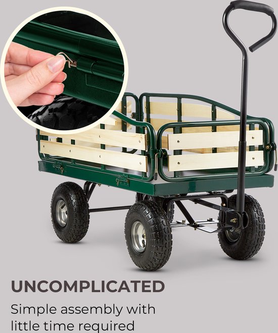 Waldbeck Ventura - Handkar , Handkar , Opvouwbare zijpanelen , Weerbestendig , 300 kg draagvermogen , Transport van zware ladingen , Stevig frame , Grote laadruimte , Donkergroen - Barbecue - 50 cm - voor Tuin - Zwart - BBQ - Grill van Waldbeck — afbeelding 5