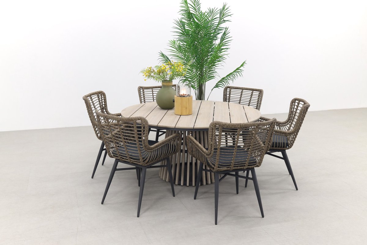 Jasmine Naturel/GI Trinxa 6-persoons ronde dining tuinset Ø148 cm.