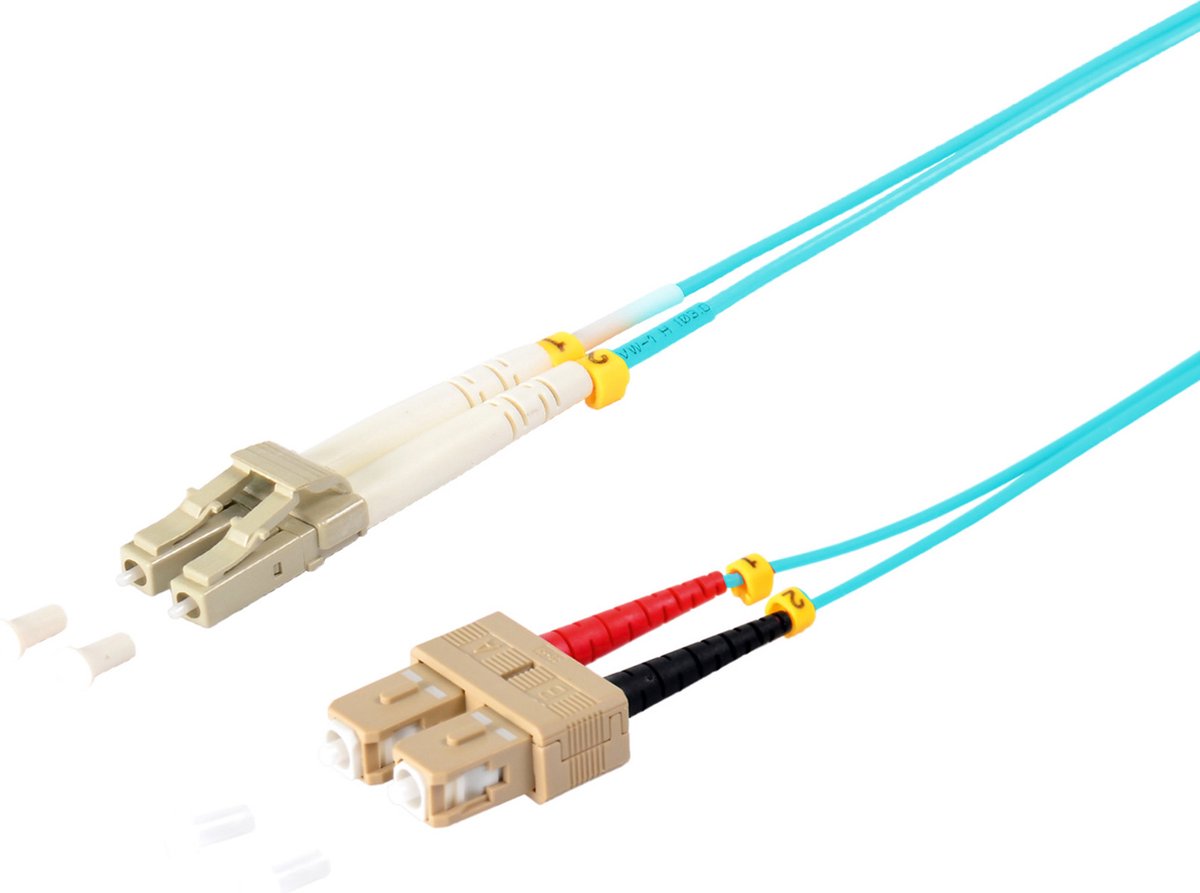 LC - SC Duplex Optical Fiber Patch kabel - Multi Mode OM3 - turquoise / LSZH - 1 meter