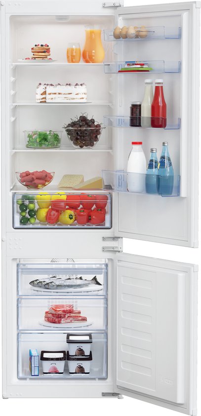 Inbouw koelvriescombinatie Beko BCHA275K4SN 252L energiezuinig stil LED omkeerbare deur veiligheidsglas