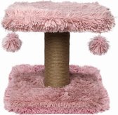 Topmast Krabpaal Fluffy Langhaar - Nairobi - Roze - 34 x 34 x 34 cm - Krabpaal voor Katten - Met Kattenspeeltjes - Duurzaam Sisal Touw