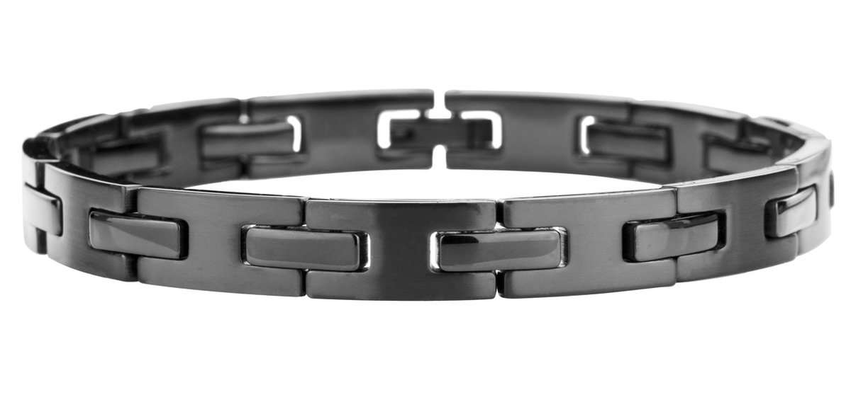 Traveller Armband - Heren - Edelstaal - Zwart - Patroon - Schakels - 181197