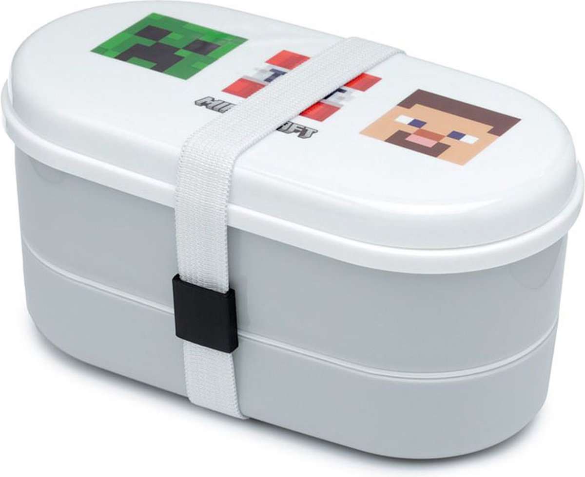 Bento Box Minecraft brooddoos met Vork + Lepel - Wit
