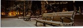 WallClassics - Dibond - Ondergesneeuwd Bankje in Park - 90x30 cm Foto op Aluminium (Wanddecoratie van metaal)