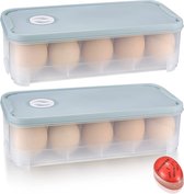 Eierdoos 10 eieren, 2 stuks eierdoos, eierdoos, plastic eiertransportdoos met deksel voor koelkast, keuken, picknick eierdoos, met eierkoker