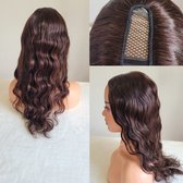 Braziliaanse Remy half pruiken - 22 inch -golf - v part wig human hair- bruin- echt menselijke haren