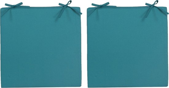 2x Stoelkussens voor binnen- en buitenstoelen in de kleur petrol blauw 40 x 40 cm - Tuinstoelen kussens
