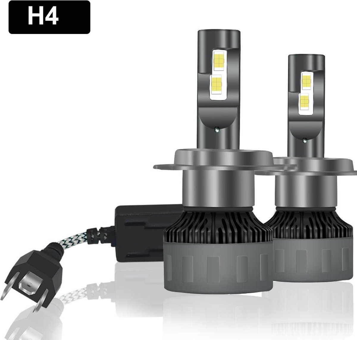 TLVX H4 Premium High Power LED lampen 31.200 Lumen 6000k Helder Wit licht (set 2 stuks) CANBUS EMC adapter, Extra Fel Wit licht, CSP LED CHIP 100 Watt Auto, Dimlicht - Grootlicht – Mistlicht -Koplampen - Autolamp - Autolampen - 12V - APK Lichtbeeld