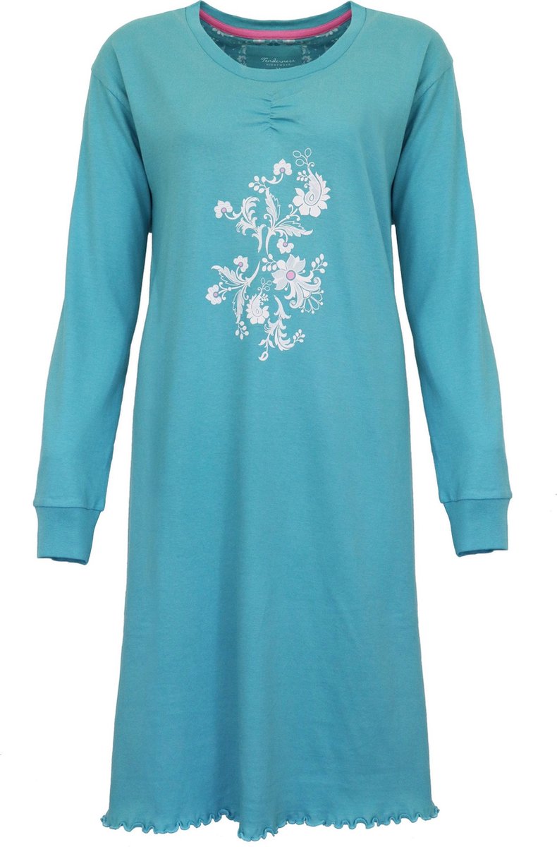 Tenderness Dames Nachthemd - Lange Mouwen - Aqua Groen