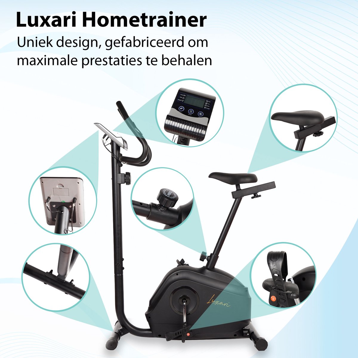 Afbeelding 2 van Luxari Hometrainer - 6 kg vliegwiel - Verstelbaar zadel - Hartslagsensor - Inclusief I-pad/tablet houder - Super stille modus - Zwart - Hometrainer voor thuis - Trainingsfiets - Fitness fiets