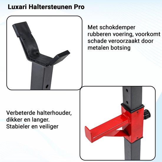 Luxari Haltersteunen - Squat Rack - Halterrek - Halterstandaard - Verstelbare Halters - Extra Hoog - 300 KG Belastbaarheid - Krachttraining - Combineren Met Fitnessbank - Krachtstation - Fitness
