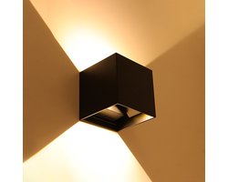 LED Wandlamp met Sensor – Velvalux – Up & Down – 6W – Warm Wit 3000K – Instelbare Stralingshoek – Kubus – Zwart – Voor Buiten en Binnen – Waterdicht IP65