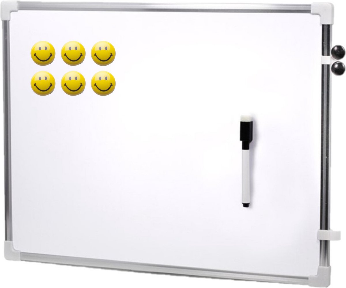 Concorde magnetisch whiteboard - memobord - met marker / smiley magneten - 80 x 60 cm