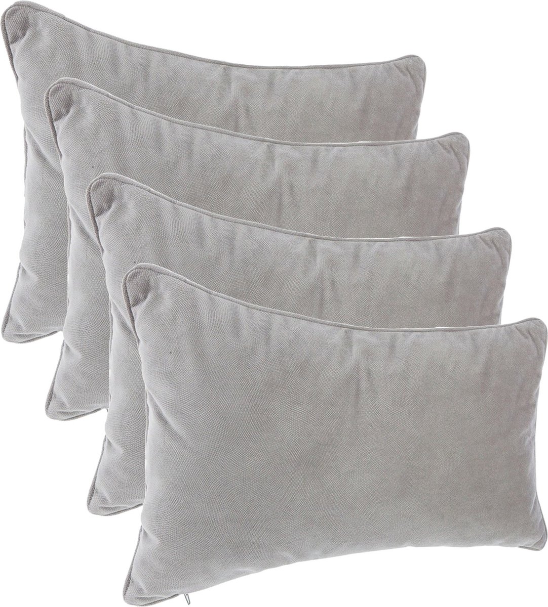 Atmosphera Bank/sierkussens huiskamer Sophia - 4x stuks - 30 x 50 cm - Zilvergrijs - polyester - met rits Lichtgrijs