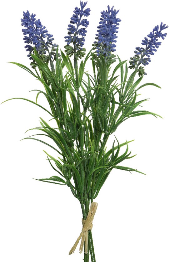Everlands lavendel kunstplant/boeket - paars - 8 x 10 x H21 cm