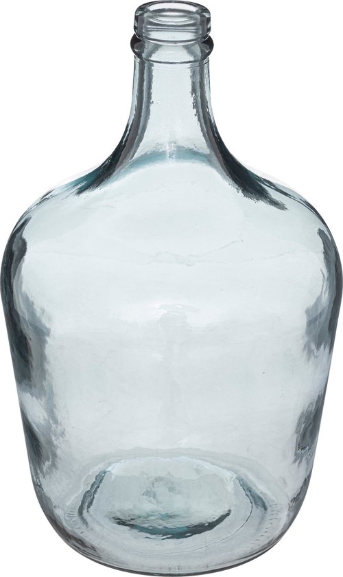 Atmosphera bloemenvaas Bologna - Olijfolie Fles model - blauw transparant - glas - H30 x D18 cm