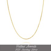 Velini jewels-0.8mm breed box halsketting-925 Zilver gerodineerd 12kt gold plated Ketting- 60cm met 5cm verlengstuk gesloten met een veering slot