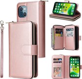 BookCover - 9 Pas - Portomonnee Etui Hoes geschikt voor iPhone 13 - iPhone 14 - Roze