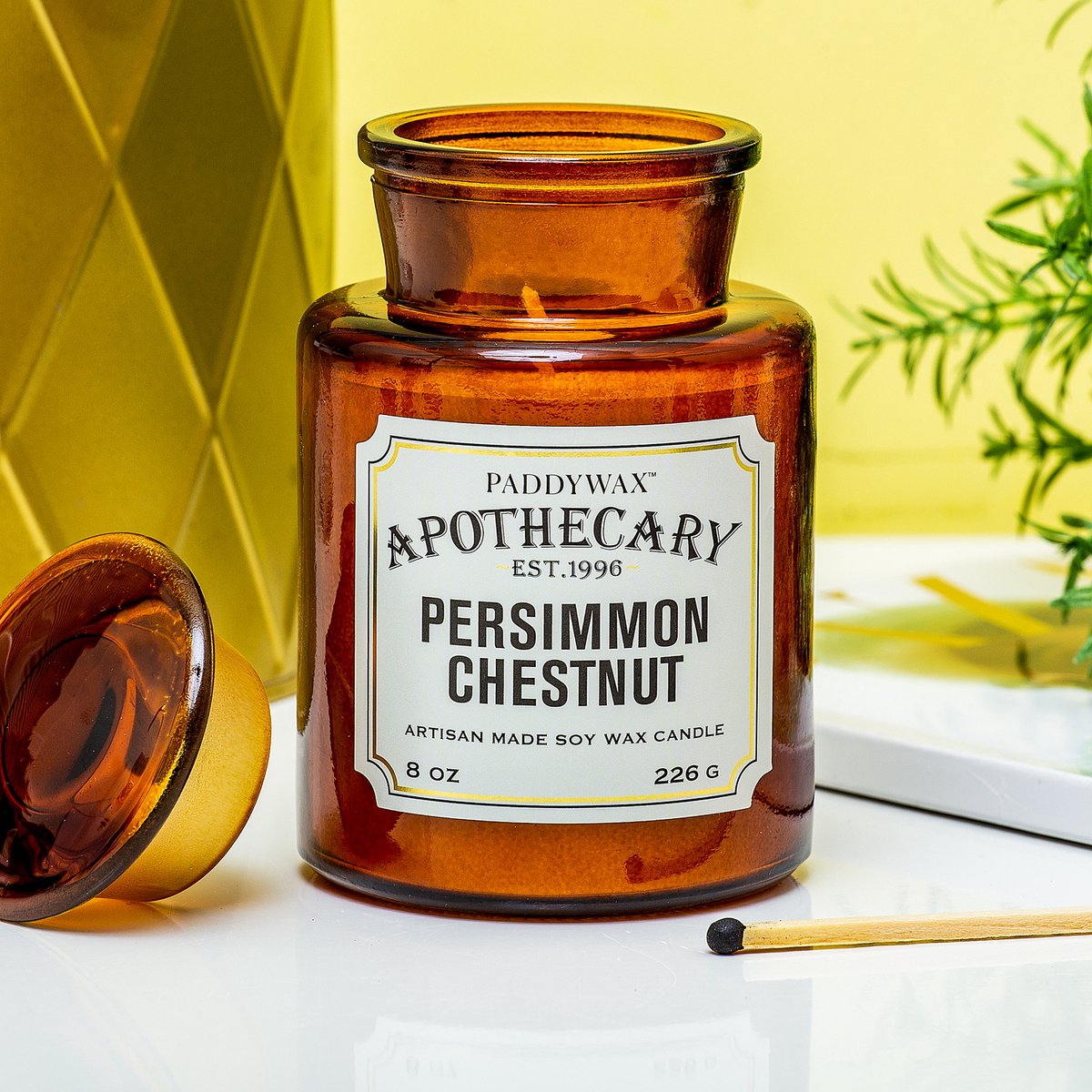 Paddywax Hardware Geurkaars – Persimmon & Chestnut – Geurkaars in Glazen Apothekerspot