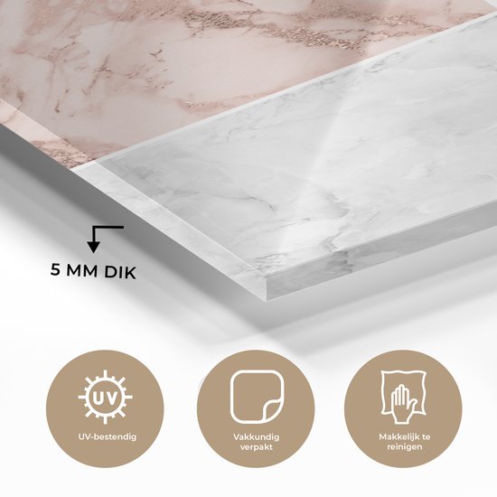 MuchoWow® Peinture sur verre 120x180 cm - Peinture acrylique sur verre - Marbre - Rose - Collage - Photo sur verre - Peintures