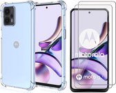 Hoesje geschikt voor Motorola Moto G13 / G23 - 2x Screen Protector GlassGuard - Back Cover Case ShockGuard Transparant & Screenprotector