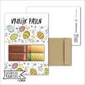 Kaartkadootje -> Merci Chocolade reepjes - No:12 (Vrolijk Pasen - Wit, Stroken gekleurde paaseieren) - LeuksteKaartjes.nl by xMar