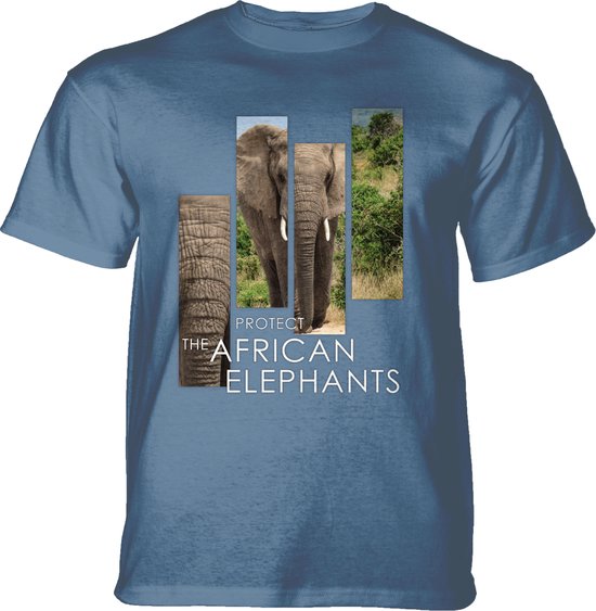 T-shirt Protect African Elephant Split Portrait Blue 5XL