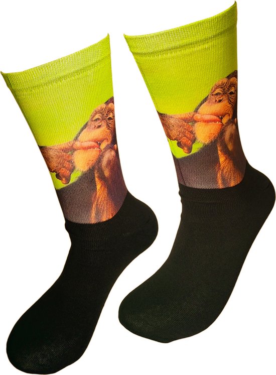 Verjaardags cadeau - Chimpansee sokken - Aap Print sokken - vrolijke sokken - valentijn cadeau - aparte sokken - grappige sokken - leuke dames en heren sokken - moederdag - vaderdag - Socks waar je Happy van wordt - Maat 40-45