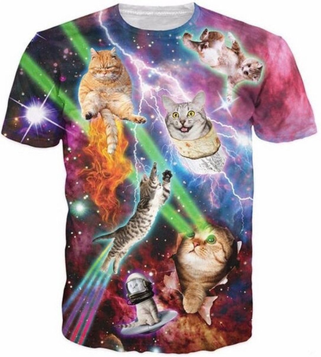 Gigantisch fout kattenshirt Maat XL Crew neck - Festival shirt - Superfout - Fout T-shirt - Feestkleding - Festival outfit - Foute kleding - Kattenshirt - Regenboogshirt - Kleding fout feest