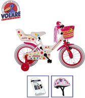 Vélo pour enfants Volare Ashley - 14 pouces - Rouge / Wit - Casque de vélo et accessoires inclus