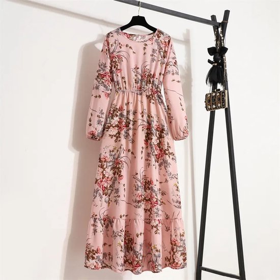 Beeldige roze jurk met bloemenprint - maat L