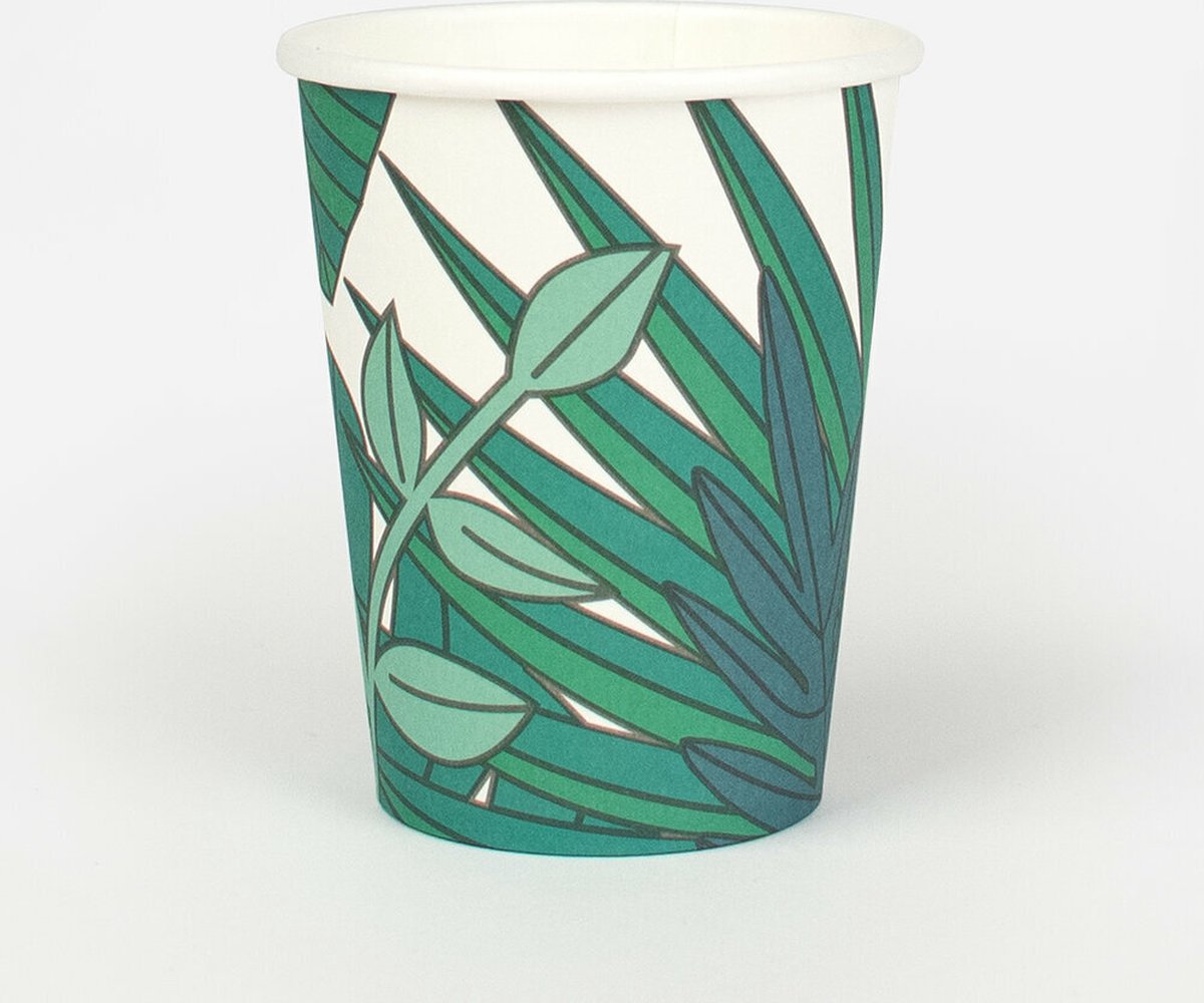 Papieren Bekertjes | 8 bekers | Tropical | Bladeren | 205 ml